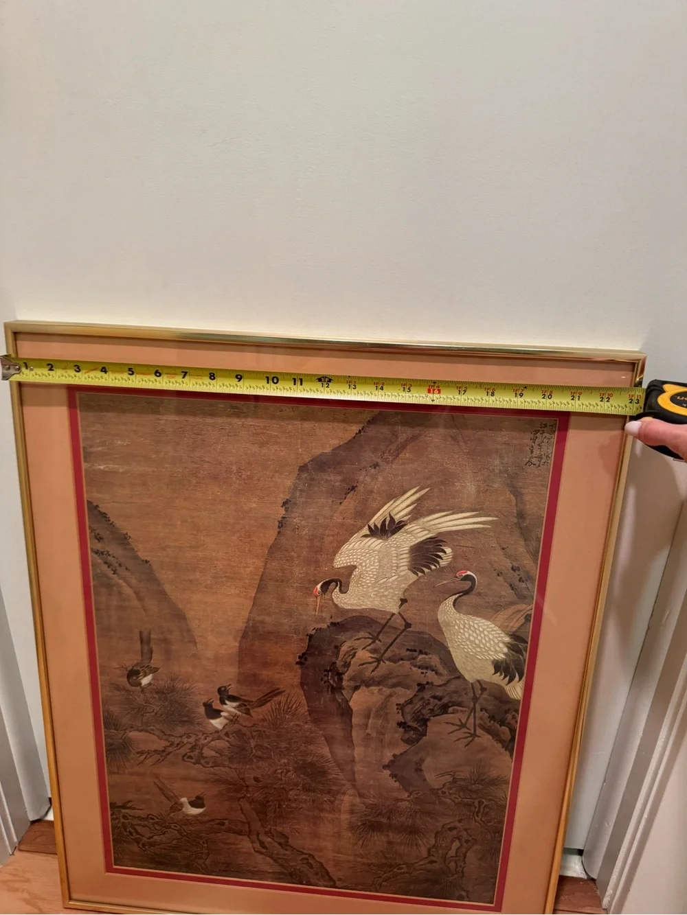 Vintage Chinese Li Chan Group of Magpies & Crane & 2 Cranes Framed Art Print